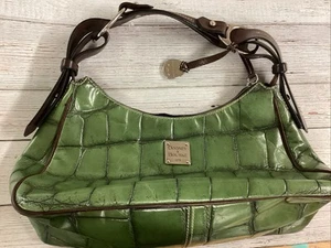 Dooney & Bourke Green Leather Shoulder Bag Croc Embossed Vintage Hobo - Picture 1 of 11