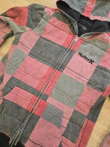 Hurley Red & Black Plaid Thermal Zip Up Hoodie - Adult Size Large - Picture 1 of 6