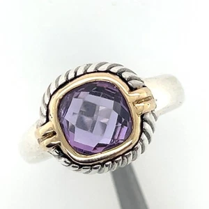 Burdick Amethyst Sterling Silver & 14k Gold ~ Cocktail Ring 7 - Picture 1 of 7