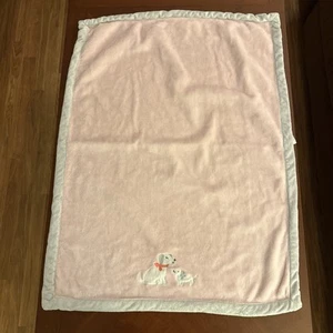 Carters Baby Girl Pink Blanket Puppy Dogs Gray Trim Fleece - Picture 1 of 4