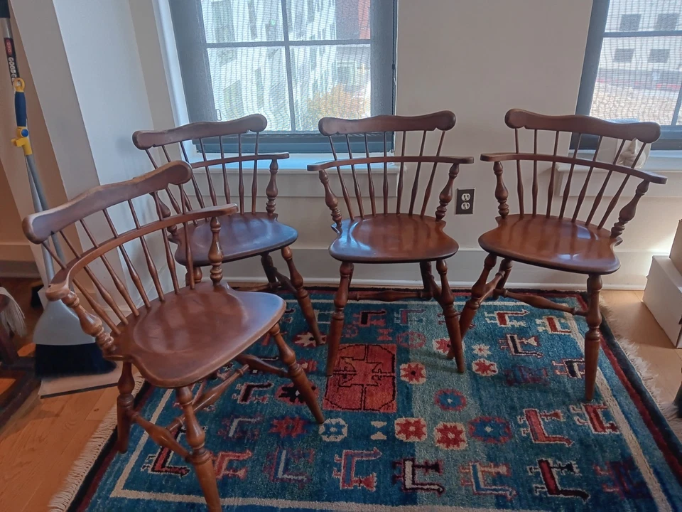 Ethan Allen heirloom vintage comb back maple dining chairs in nutmeg - Image 1 of 4