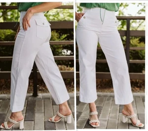 SPANX Stretch Twill Wide Leg Crop Pants White Size M Tall New  - Picture 1 of 18
