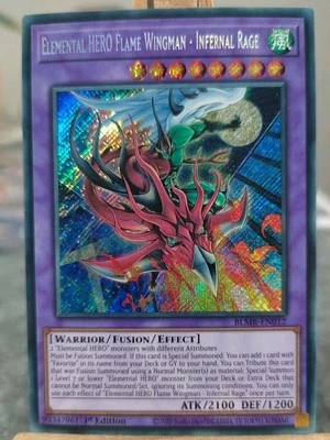 ELEMENTAL HERO FLAME WINGMAN – INFERNAL RAGE - BLMR-EN012 Secret Rare / 1st NM  - Bild 1 von 2