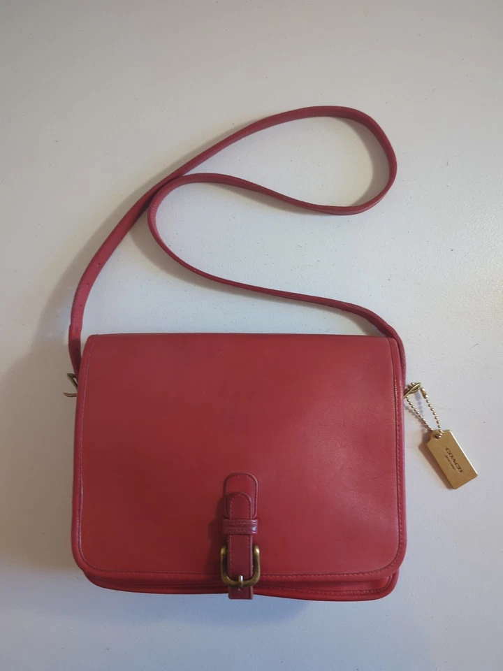 Vtg 70s Coach Leather NYC Made Red Saddle Bag/Crossbody Purse W/Brass Tag  - Image 1 of 4
