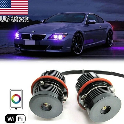 For BMW 525i 530i 645Ci 650i 745i 750 RGB LED Phone Control WIFI Halo Angel Eyes - Image 1 of 4