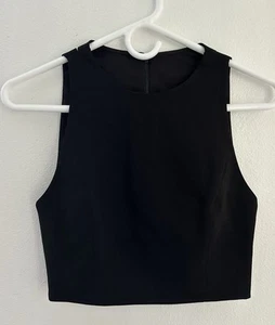 Alice + Olivia Employed Black Crop Open Back Top Shirt Zip Size 2 - Picture 1 of 14