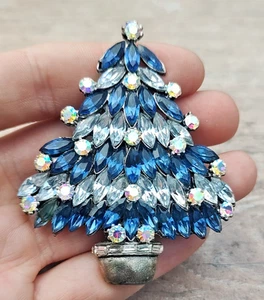 EISENBERG ICE Christmas Tree Brooch - Clear, Blue, & Iridescent Crystals - 2.75" - Picture 1 of 2