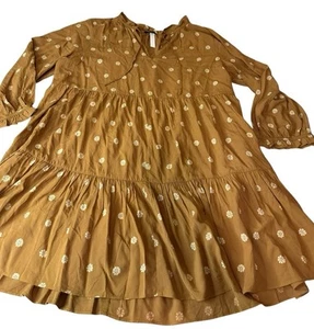 NWT Sz XXL Madewell Women Tie-Neck Tiered Mini Dress Bloom Dot Tan Brown Flower - Picture 1 of 10
