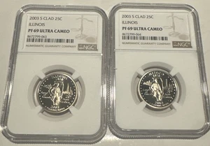 2003 S NGC PR69 Ultra Cameo Clad Illinois 25c PF-69 UCAM- TWO COINS - Picture 1 of 2