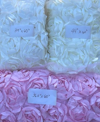 Sale! 3 Big Pcs Satin Rosette Mesh Pink & Ivory Colors For Sewing Project Art - Image 1 of 4