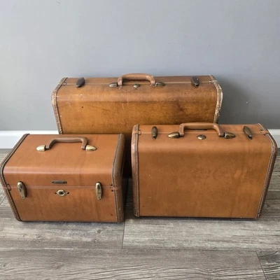 VTG MCM 1950's Samsonite Shwayder Bros Luggage 3 Pc Set Suitcases Brown 4615 - Image 1 of 4