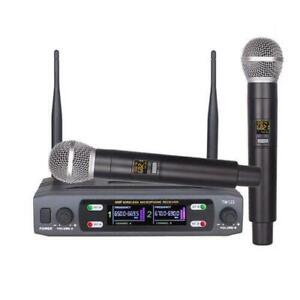 Professional 2 Channel UHF Dual Wireless Microphone Dynamic Vocal 2 Mic System