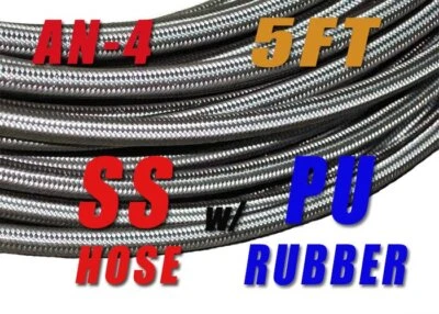 -4 AN 4 AN4 1/4" Braided Stainless Steel Fuel Oil Gas Line Hose Price for 5 FT - Image 1 of 2