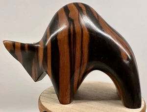 MCM Carved and Polished Stylized Figural Rosewood Buffalo- 4.5"T x 5.75"L x 2"W - Picture 1 of 14