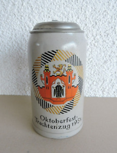 Bierkrug 2L Oktoberfest Trachtenzug 1951 Zinndeckel Gebirgsschützen Tegernsee