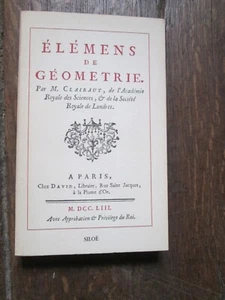 ÉLÉMENS DE GÉOMÉTRIE par CLAIRAUT reprint de l'édition de 1753 - Picture 1 of 4