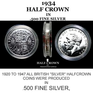 91 YEARS OLD 1934 HALFCROWN .500 FINE SILVER, POLISHED IDEAL BIRTHDAY GIFTS - Picture 1 of 3