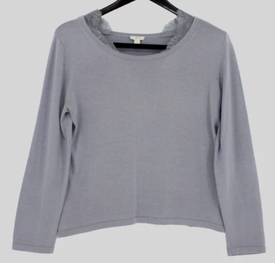 Top para mujer J. Jill talla LP pequeño gris manga larga detalle de encaje alrededor del cuello Foto 1 de 3