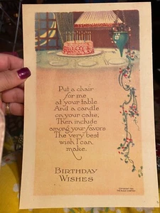 Vintage Litho Buzza Company "Birthday Wishes" 1925 Print 6.5"x10 1/4" - Picture 1 of 1