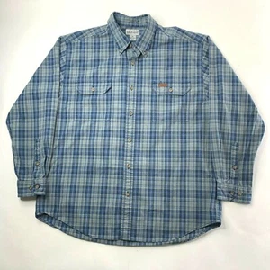 Carhartt Button Front Shirt Men's XL Blue Yellow Long Sleeve 100% Cotton - Picture 1 of 5