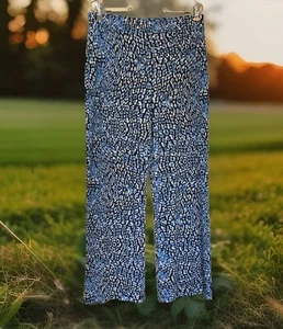 Kasper Easy Care Wide Leg Pants Size Medium Blue Print High Rise Pull On Stretch - Picture 1 of 17
