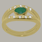 18K Yellow Gold Natural Emerald Diamond Womens Band Ring - Sizes 4 To 12
