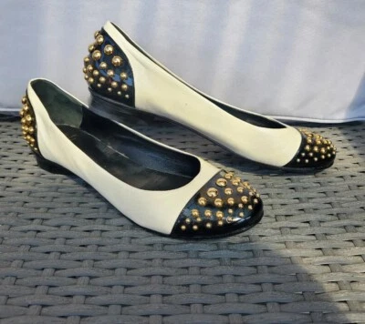Moschino Studded Ballet Flats Cream Black Leather Women Shoe Sz EU 36 US 6.5 - Image 1 of 4