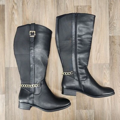 Botas de montar Shoe Dazzle Gamela para mujer talla 10 negras de imitación de cuero hasta la rodilla Foto 1 de 4