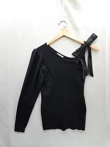 NUEVO CON ETIQUETAS CATO Suéter Lentejuelas Lazo Negro Luna Mística Talla-Pequeño - Imagen 1 de 7