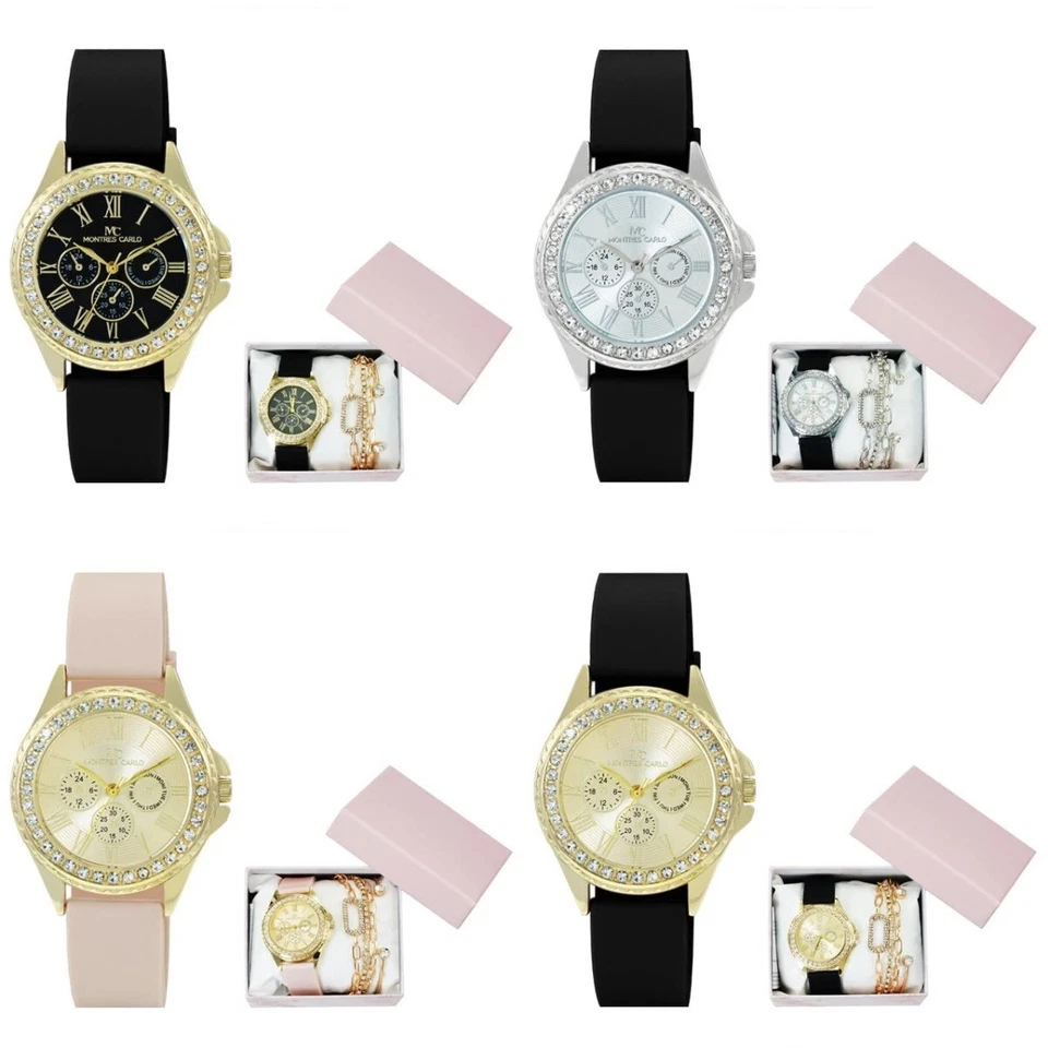 38 mm Montres Carlo moda feminina pulseira de silicone relógio social pulseira conjunto de presente - Imagem 1 de 1