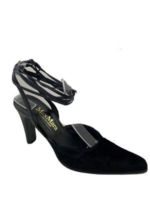 Bomba de encaje envolvente Max Mara terciopelo negro punta de amarre 38 7,5 Italia Foto 1 de 4