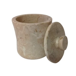 Travertine Canister Marble Stone Bathroom Vintage HEAVY Beige Natural Farmhouse - Picture 1 of 16