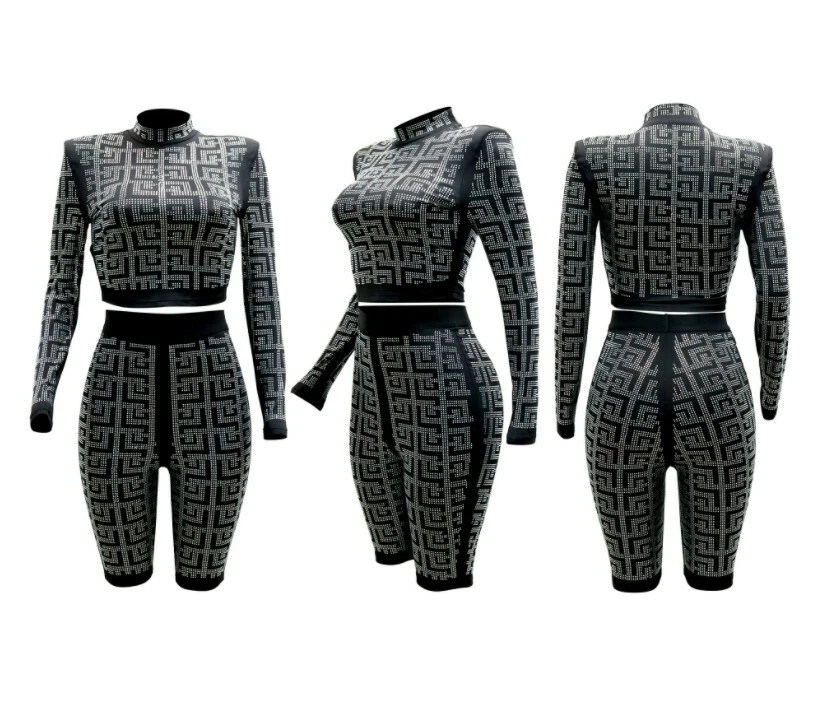 Conjunto de 2 piezas de top ajustado con lentejuelas para mujer de EE. UU. + bodycon hasta la rodilla corta #JS Foto 1 de 1