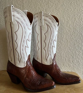 J. Chisholm Leather Cowboy Boots Womens Size 6.5 N Western Brown White - Picture 1 of 7