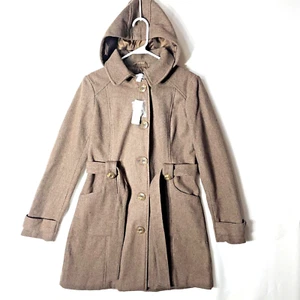 New York & Company Coat Hooded Woman’s Size XS Gray Long Belted Lined New W/Tags - Picture 1 of 18