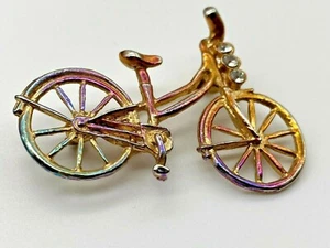 Vintage Bicycle Design Rhinestone Diamante Gold Metal Brooch/pin Unusual - Picture 1 of 5