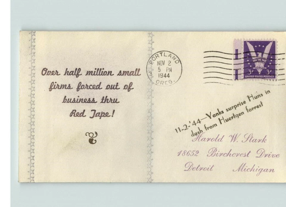 WORLD WAR II Patriotic by LINTO "Yanks Surprise Huns to Dast from Huertgen Fores - Image 1 of 1