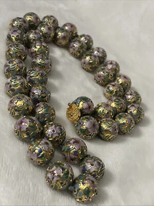 Antike chinesische Halskette - Cloisonne Emaille Gold Perlen - Blumen - Bild 1 von 5