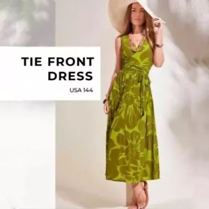 Cabi #5953 Tie Front Green Palm Leaf Print Tropical Maxi Dress XS - Picture 1 of 14