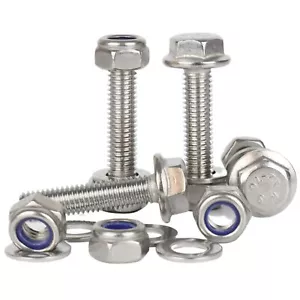 Pernos de cabeza hexagonal con bridas M5 M6 M8 M10 con tuercas y lavadoras Nyloc A2 acero inoxidable - Imagen 1 de 25