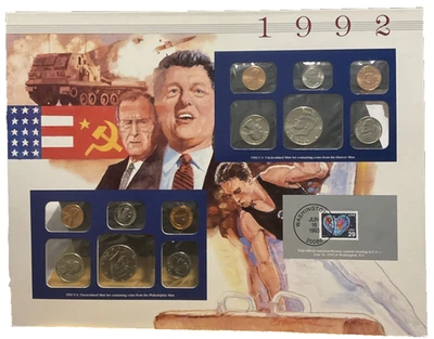 1992 P/D Uncirculated Mint Set Postal Commemorative Society Coin & Stamps - Image 1 of 4