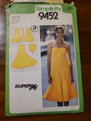 Vtg Simplicity Jiffy Bias Strapless Dress or Top Pattern 9452 Size 6-8 CUT INCPL - Image 1 of 2