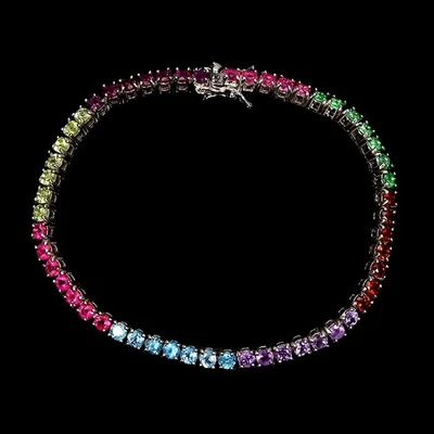 Bracciale in argento sterling 925 rotondo ametista topazio granato peridoto... - Immagine 1 di 4