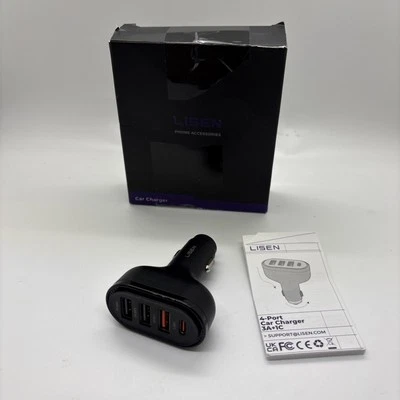 4-Port USB PowerAdapter Charger Charging 60W Car USB Charger USB C for Vehicle - Image 1 of 3