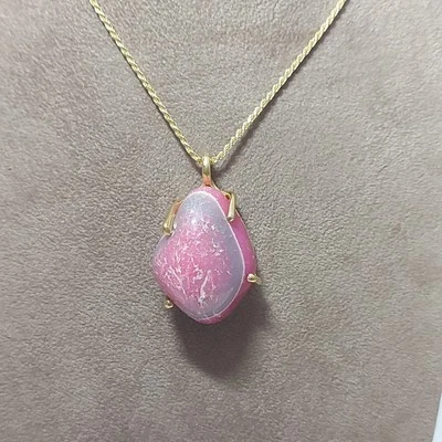 Collana Argento 925 Dorato e Ciondolo Quarzo Pietra Rosa Naturale Gioiello Donna - Immagine 1 di 4