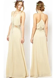JARLO Siobhan cream ivory full length lace insert maxi dress 12 summer wedding - Picture 1 of 9
