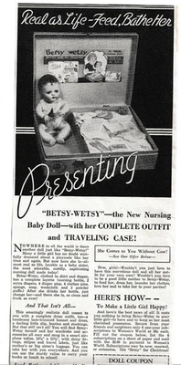 BETSY-WETSY New Nursing Baby Doll Traveling Case October 1937 print ad - Image 1 of 2