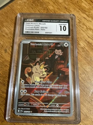 2025 POKEMON #203/182 TEAM ROCKET'S MEOWTH CGC 10 GEM MINT - Image 1 of 2