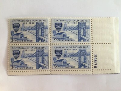 US 1952 USA Scott# 1012 Civil Engineering Suspension Bridge Horse Block 4 MNH - Image 1 of 2