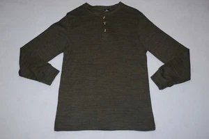 Mens L/S Tee Shirt DARK GREEN MARLED Waffle Knit HENLEY Size 2XL 50-52 - Picture 1 of 1